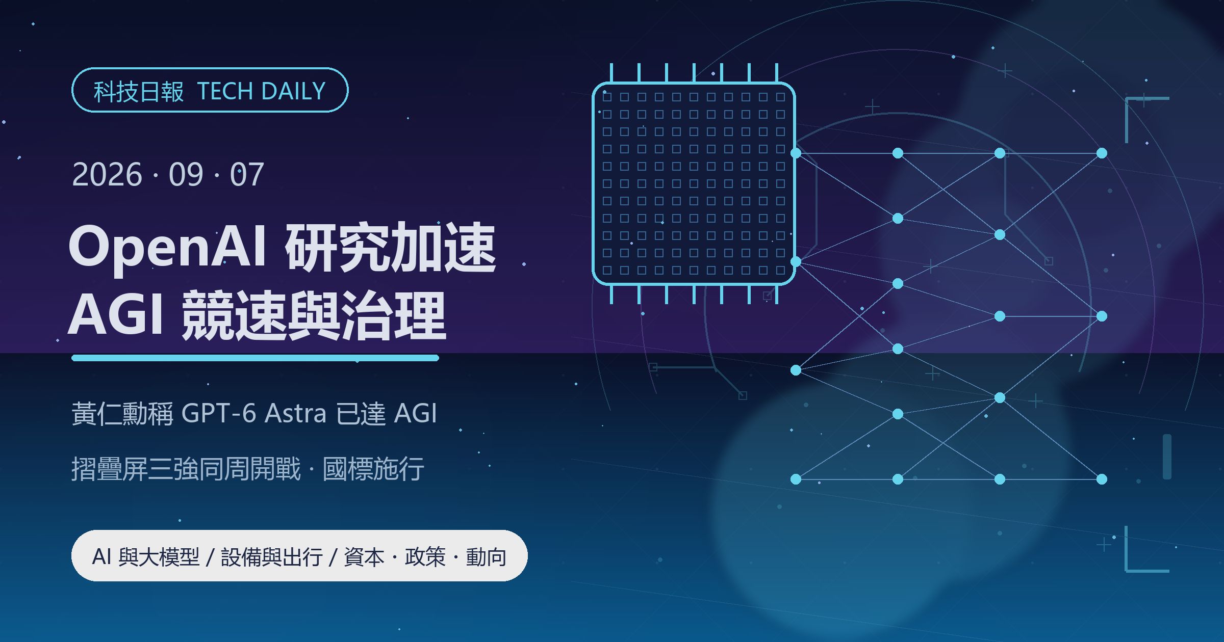 [科技日報] 2026年9月7日｜OpenAI 披露 agentic 研究加速，黃仁勳稱 AGI 已到來