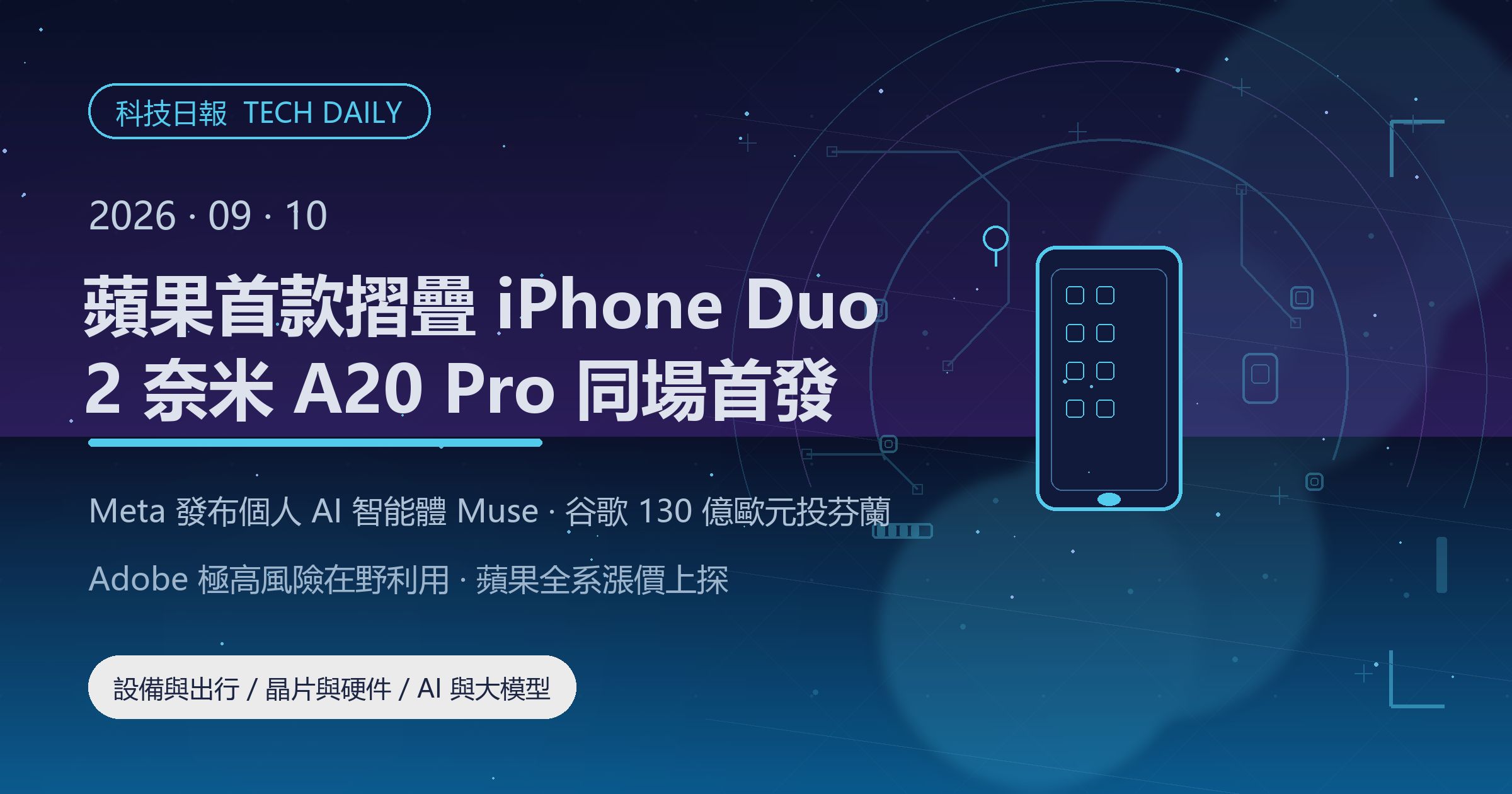 [科技日報] 2026年9月10日｜蘋果首款摺疊 iPhone Duo 登場、2 奈米 A20 Pro 首發