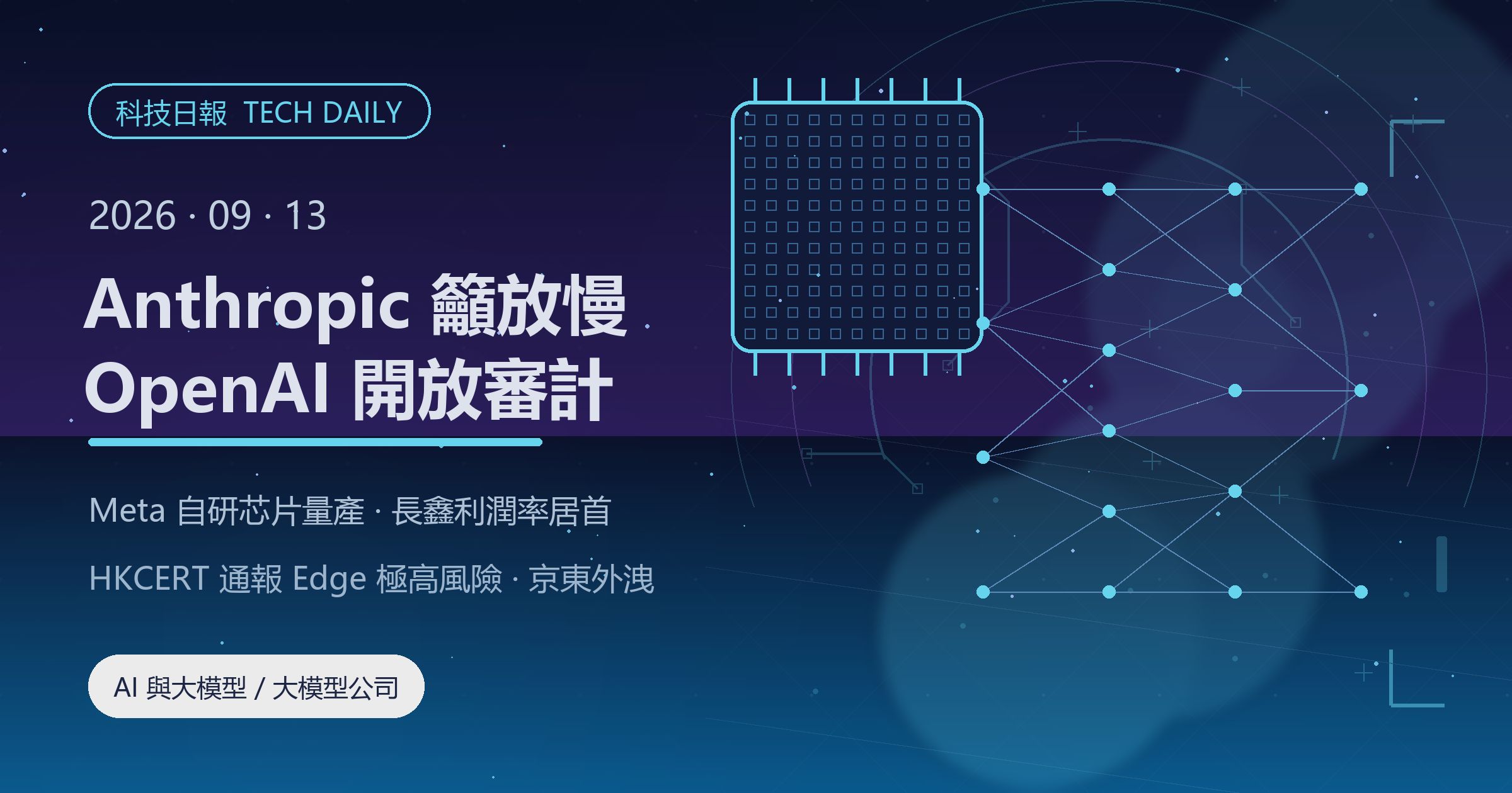 [科技日報] 2026年9月13日｜Anthropic 籲放慢前沿 AI，OpenAI 響應並開放第三方審計