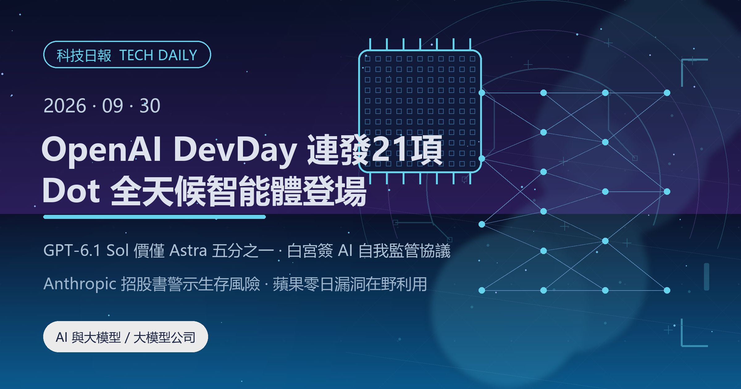[科技日報] 2026年9月30日｜OpenAI DevDay 連發 21 項，Dot 全天候智能體登場