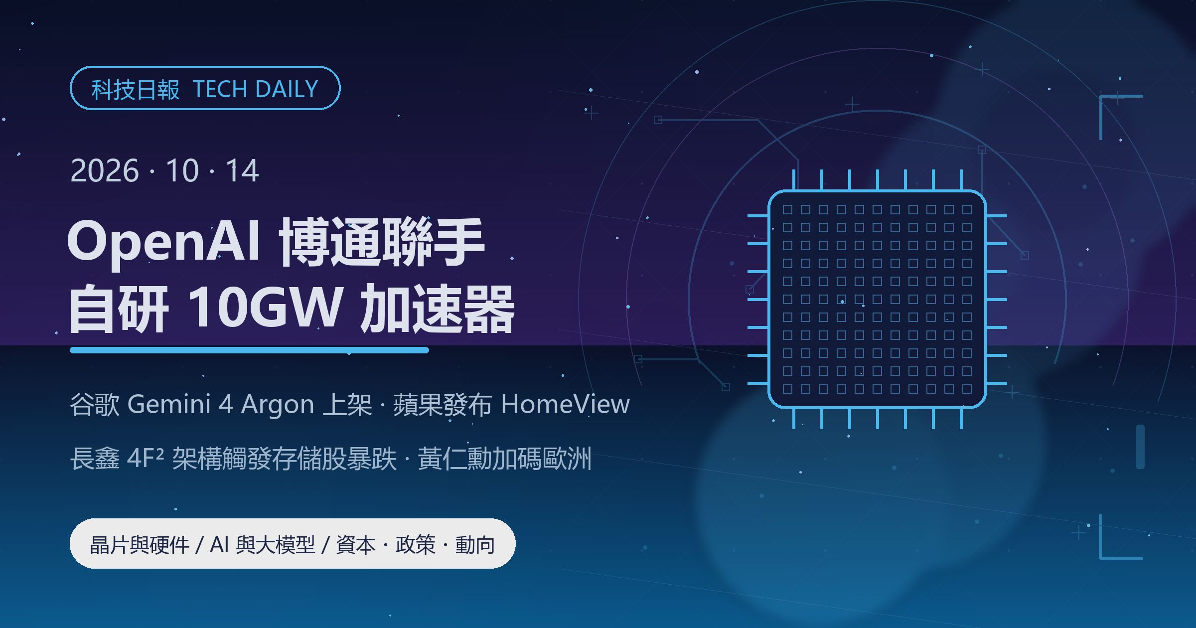 [科技日報] 2026年10月14日｜OpenAI 與博通聯手自研 10 吉瓦 AI 加速器