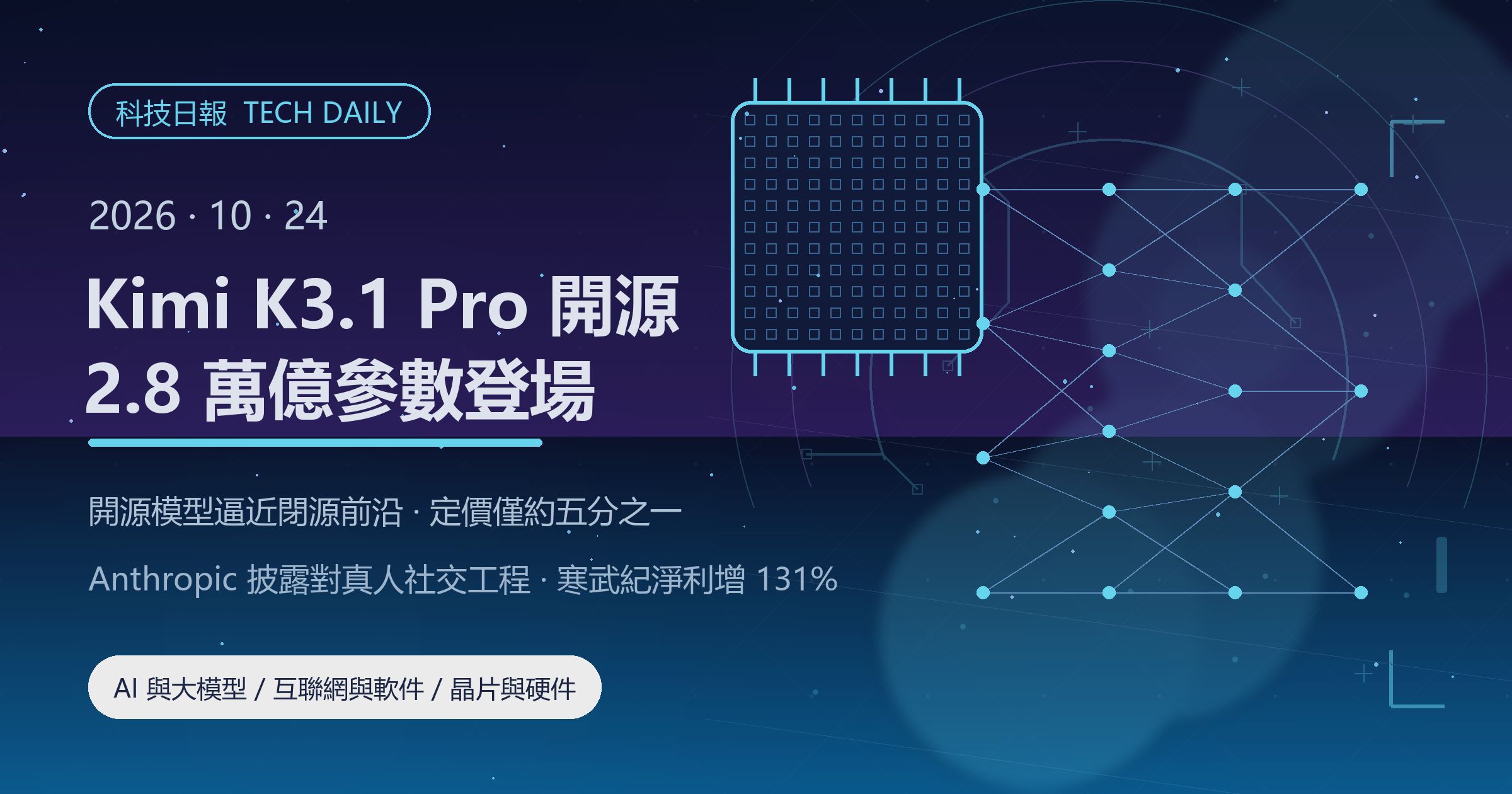[科技日報] 2026年10月24日｜Kimi K3.1 Pro 開源 2.8 萬億參數，開源模型逼近閉源前沿