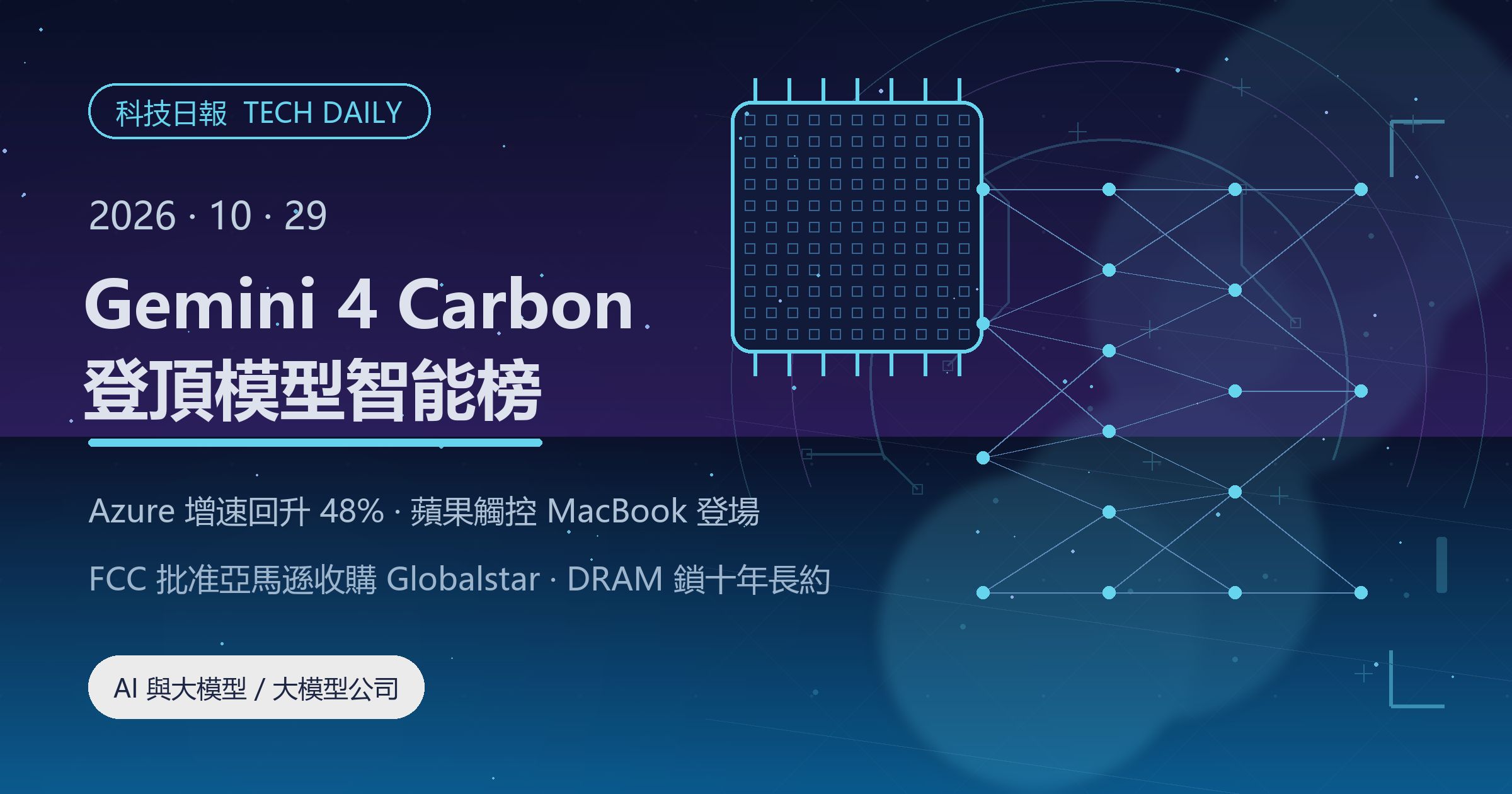 [科技日報] 2026年10月29日｜谷歌 Gemini 4 Carbon 登頂，微軟 Azure 增速回升至 48%