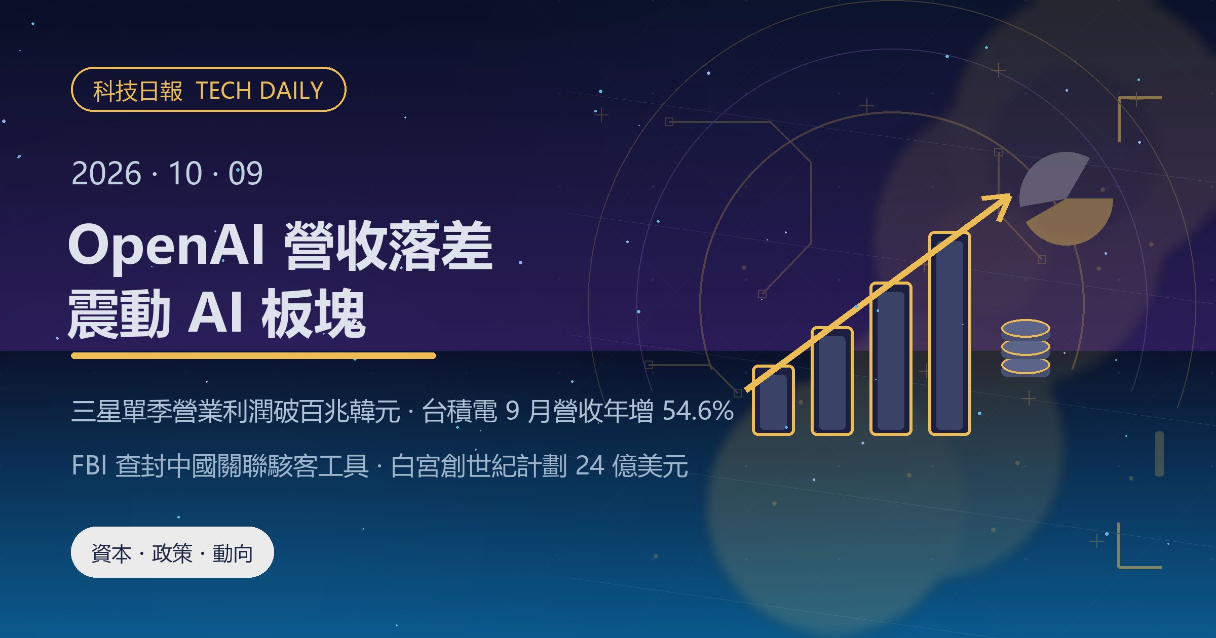 [科技日報] 2026年10月9日｜OpenAI 營收落差震動 AI 板塊，三星單季營業利潤首破百兆韓元