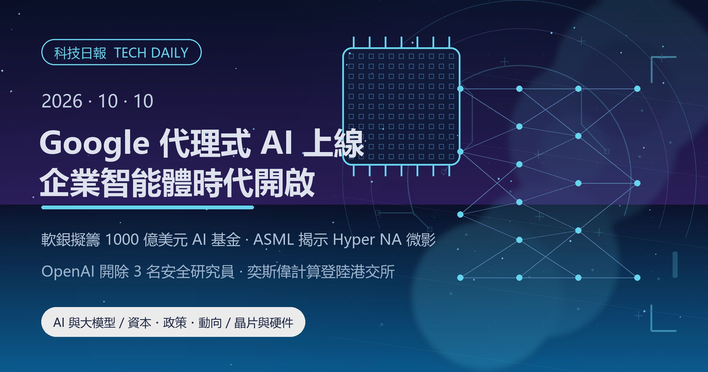 [科技日報] 2026年10月10日｜Google 把代理式 AI 帶進企業，軟銀擬籌千億美元 AI 基金